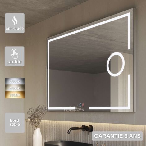 Miroir Salle de Bain LED Réglable 80x80cm - Commandes Tactiles & Anti-Buée & Zone Grossissante X5 - MALTA LEDIMEX