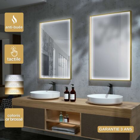 Miroir Salle de Bain LED Réglable 80x80cm - Or Brossé, Anti-Buée & Détecteur de Mouvement - ABILITY LEDIMEX