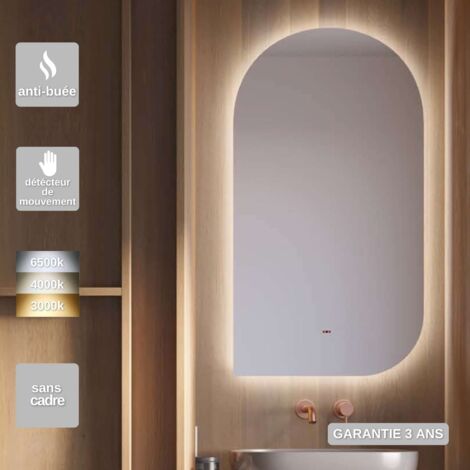 Miroir Salle de Bain LED Rétro-éclairé (3000K) - 60x110cm - Anti-Buée & Détecteur de Mouvement - GALES LEDIMEX