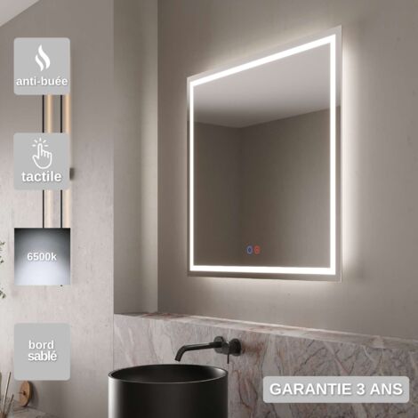 Miroir Salle de Bain LED Rétro-éclairé (6500K) - 60x80cm - Commandes Tactiles & Anti-Buée - HOLLANDA LEDIMEX