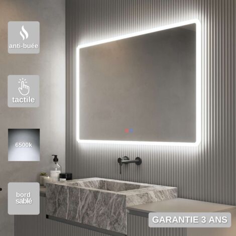 Miroir Salle de Bain LED Rétro-éclairé (6500K) - 60x80cm - Éclairage Frontal - Commandes Tactiles & Anti-Buée - PRAGA LEDIMEX