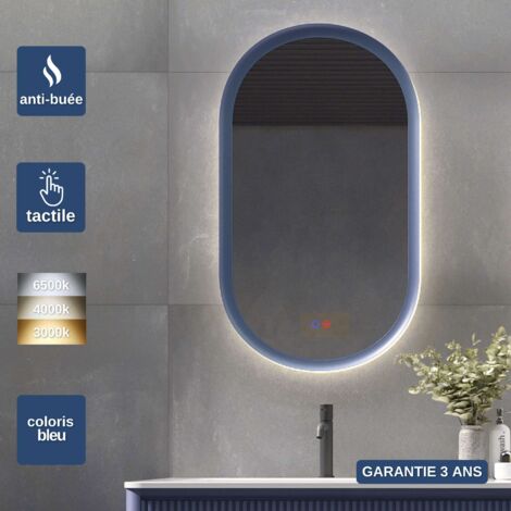 Miroir Salle de Bain LED Rétro-éclairé Réglable 50x90cm - Contour Bleu - Commandes Tactiles & Anti-Buée - MILANO LEDIMEX