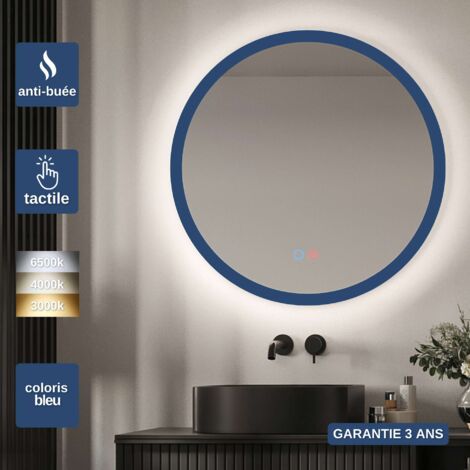 Miroir Salle de Bain LED Rétro-éclairé Réglable Ø60cm - Contour Bleu- Commandes Tactiles On/Off & Anti-Buée - TORINO LEDIMEX