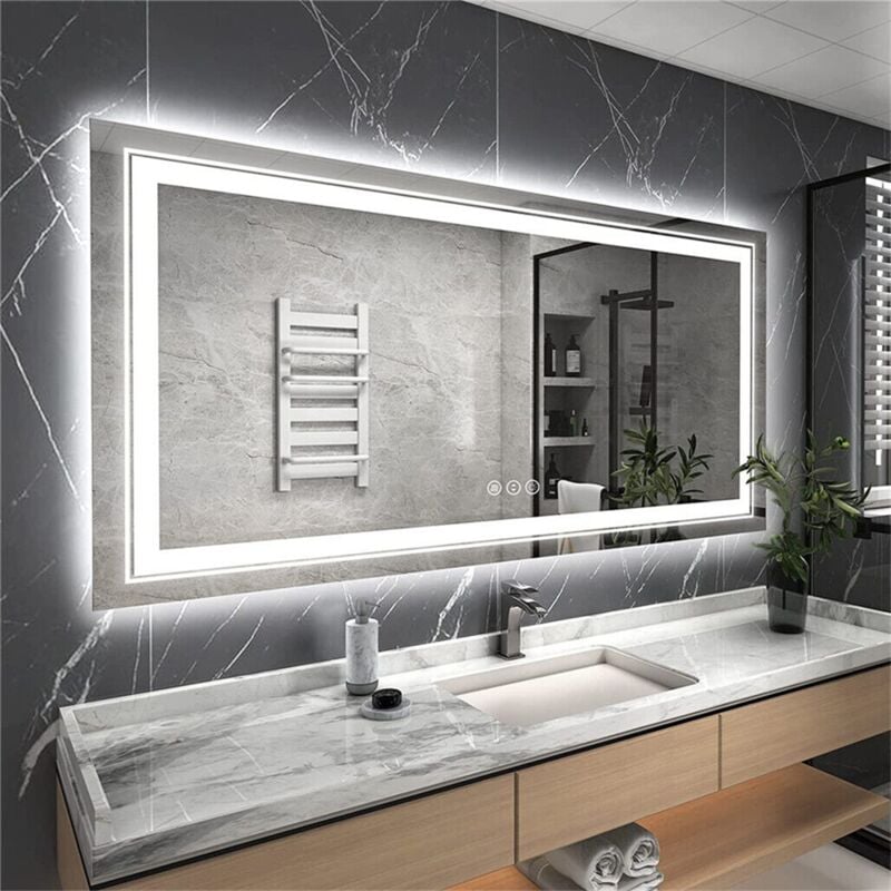 120 x 60cm Miroir Salle de Bain Lumineux - Miroir Mural led Salle de Bain Doubles Bandes led Anti-Buée avec Eclairage Interrupteur Tactile