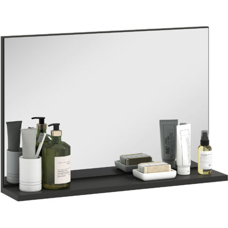 Miroir salle de bain mural avec étagère design moderne multifonction rangement compact 60x12x40 cm noir