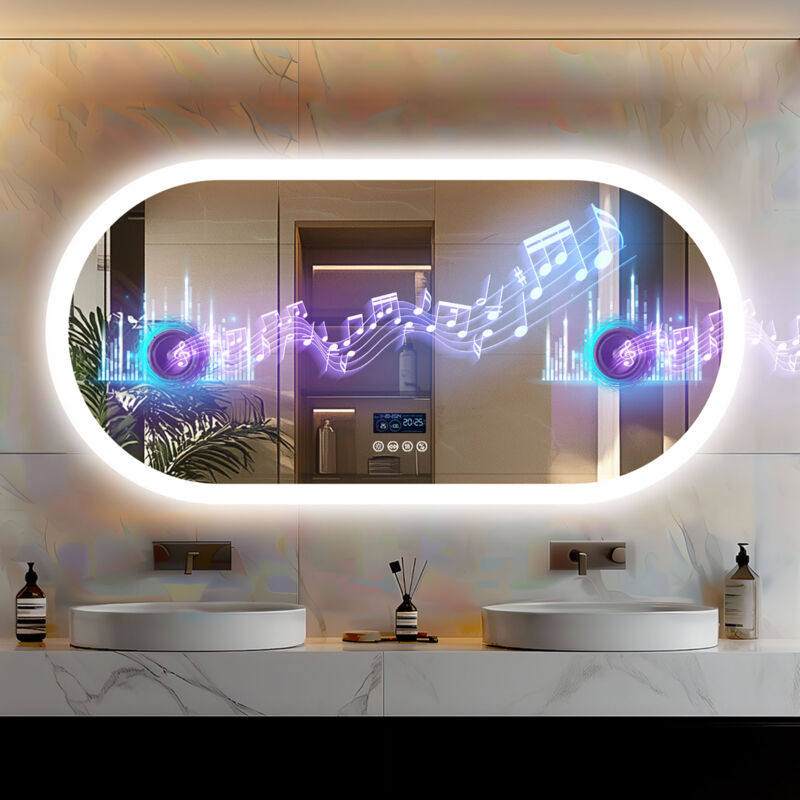 Luvodi - Miroir Salle de Bain Oval Bluetooth - 120×60cm Miroir lumineux