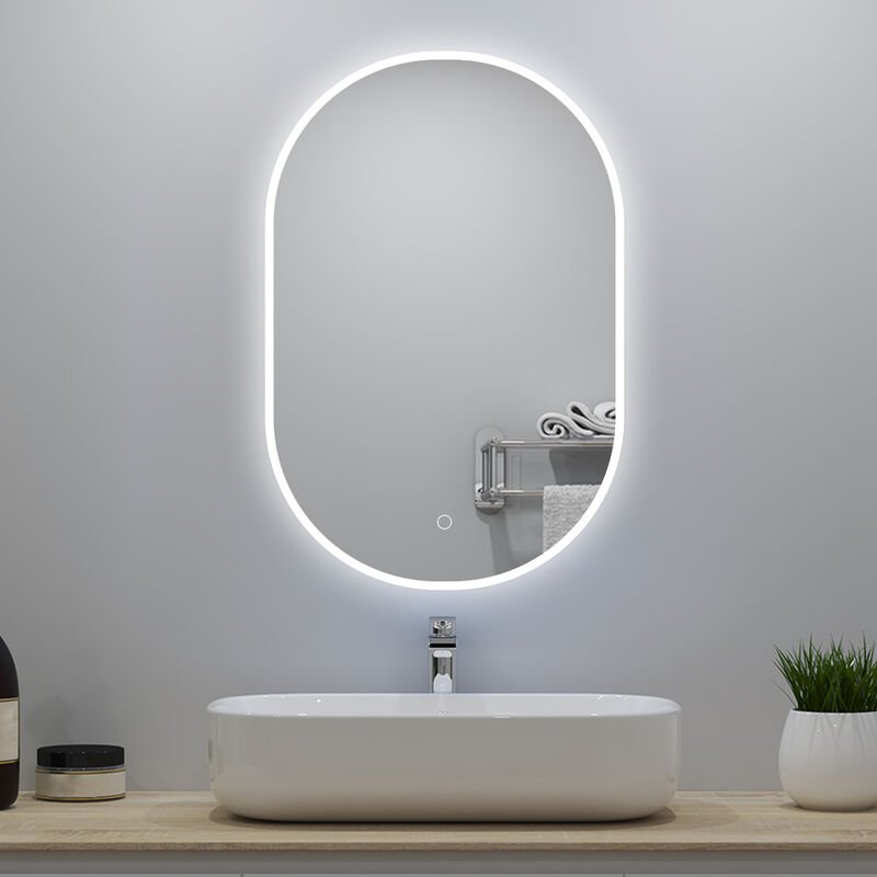 Acezanble - Miroir Salle de Bain ovale l.60 x H.100cm avec Anti-buée + 3 Couleurs + Dimmable, Mural Miroir lumineux