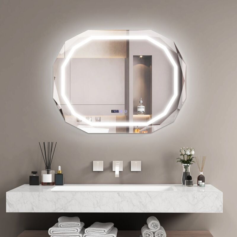 Design In - Miroir Salle de Bain Ovale led 3 Couleurs Affichage Temps/Température CW69330