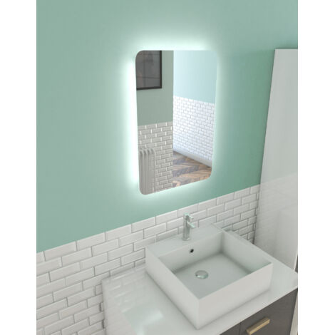 Aurlane – Miroir lumineux de salle de bain 40x60 cm – Éclairage LED 4W – Cadre aluminium anodisé – Bords arrondis – Fixation orientable 90°