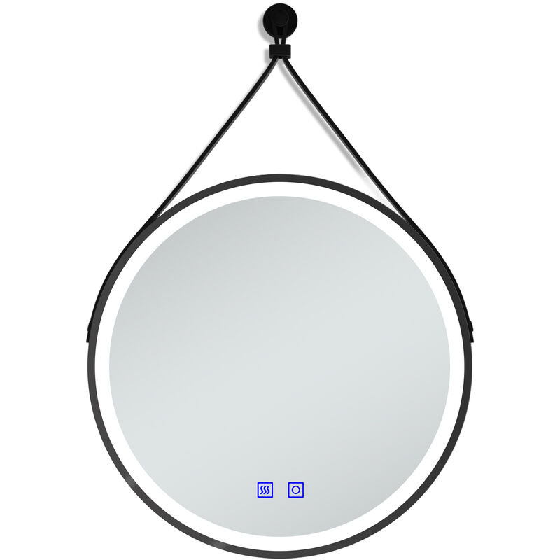 Miroir Salle de Bain Rond 60cm avec Anti-buée + 3 Couleurs + Dimmable,mural miroir lumineux