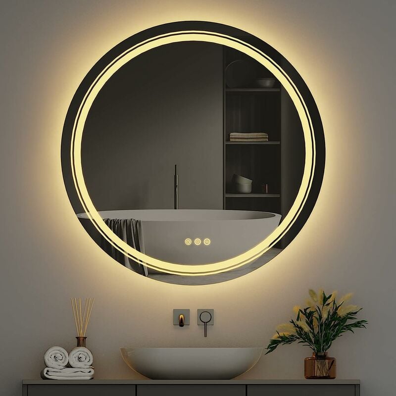 Miroir Salle de Bain led Rond - Miroir Mural Lumineux Rond Sal de Bain avec Eclairage Integre Anti buee pour Maquillage Salle de Bain Chambre Maison