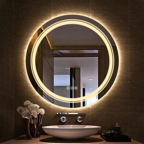 Miroir Salle de Bain Rond Lumineux LED 60 x 60 cm Anti-buée pour Maquillage Rasage