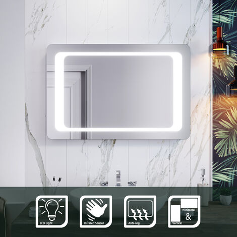 Miroir salle de bains moderne 100x70/80x60/90x60 cm lumière blanche anti-buée Capteur Infrarouge