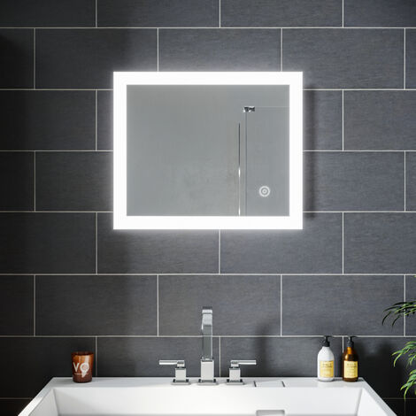 Miroir salle de bains LED 100x60/90x70/60x50 Miroir Cosmétiques Modèle Carré Miroir Mural Lumière Blanc Froid avec Interrupteur Touch