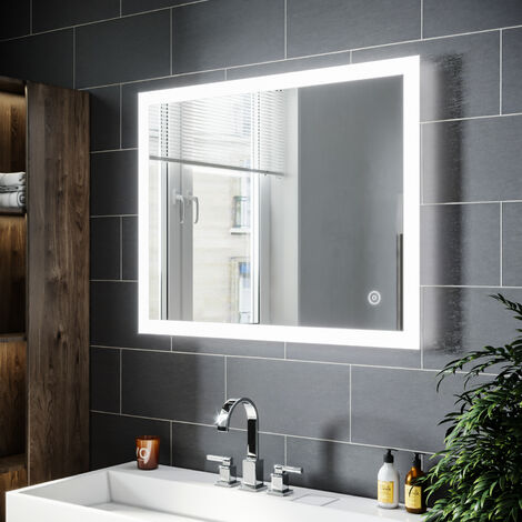Miroir salle de bains LED 100x60/90x70/60x50 Miroir Cosmétiques Modèle Carré Miroir Mural Lumière Blanc Froid avec Interrupteur Touch