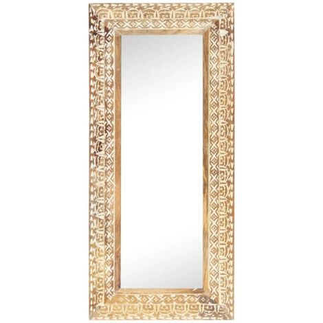 Miroir sculpté à la main Luxueux, Miroir chambre, 110x50x2,6 cm Bois de manguier solide OIB4079E