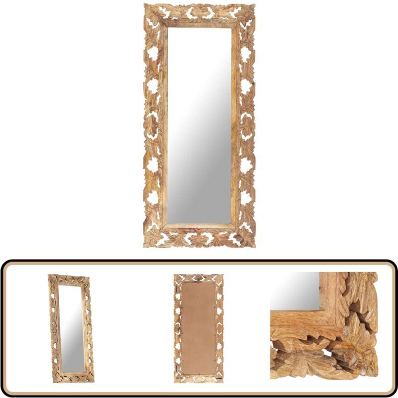 Vidaxl - Miroir sculpté à la main Marron 110x50 cm Bois de manguier - Miroir Décoratif - Miroir Mural - Miroir En Bois - Miroir Design - Miroir