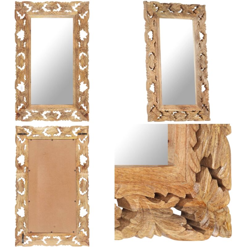 Vidaxl - Miroir sculpté à la main Marron 80x50cm Bois de manguier massif - Miroir Mural - Miroir Décoratif - Miroir Design - Miroir En Bois - Miroir