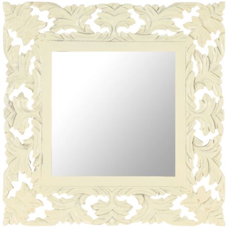 Miroir sculpté à la main, Miroir déco, Miroir Salon Blanc 50x50 cm Bois de manguier massif WFE641829 DESIGN IN
