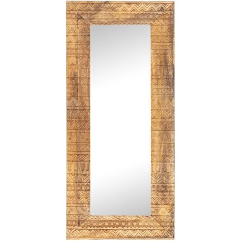 Miroir sculpté à la main  Miroir déco pour Salle de bain Salon Chambre ou Dressing 110x50x11 cm Bois de manguier solide 61225