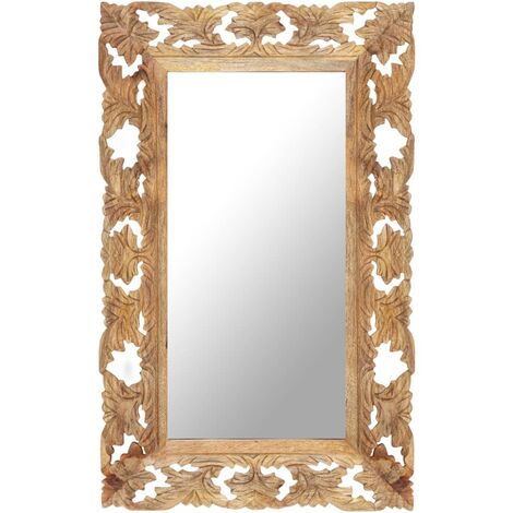 Miroir sculpté à la main Moderne - Miroir de Maquillage - pour Salon, Chambre, Salle de Bain - Marron 80x50cm Bois de manguier massif Chic-138739