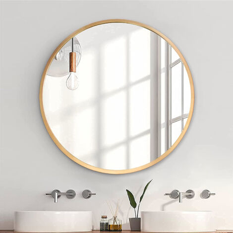 Miroir simple de salle de bain, 60 cm Miroir circulaire pour mur, avec cadre en aluminium brossé doré pour entrée, salle de bain, salle de bain, salon, chambre à coucher