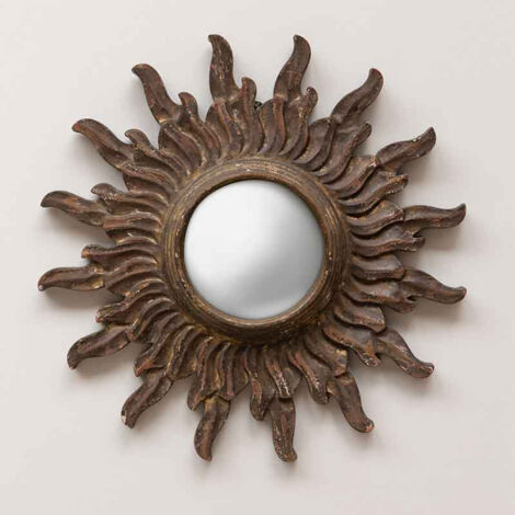 Miroir soleil convexe à patine 15x12x32cm