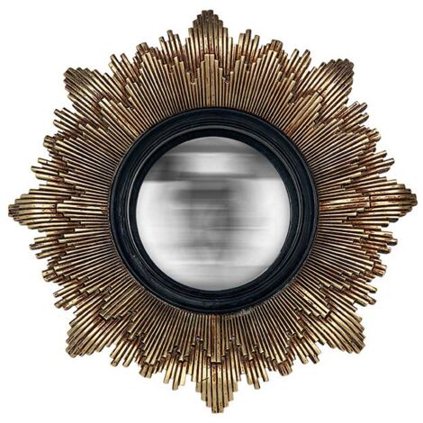 Miroir soleil convexe noir et doré 28cm