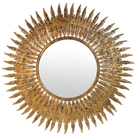 Miroir soleil feuilles doré 63cm