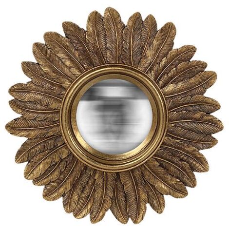 Miroir soleil rond convexe contours plumes 22 cm