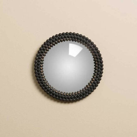 Miroir sorcière convexe billes noires 18x18cm