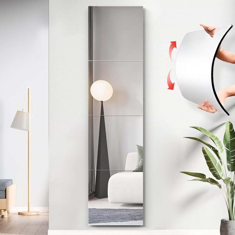Miroir Souple en Acrylique Mural Auto-Adhésif - EINNENFFER - Miroir Pleine Longueur Incassable pour Salle de Bain ou Maison, 30,4 x 29,5 Pouces,