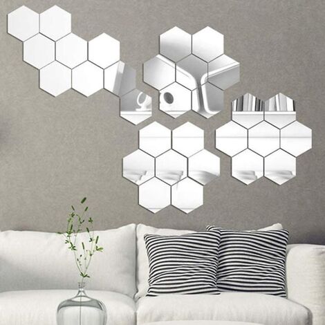 miroir Stickers Muraux, 16pcs 12611063mm Or Et Argent Amovible Miroir Autocollants Diy Acrylique Dcoration Murale Miroir Carrelage Hexagone Miro