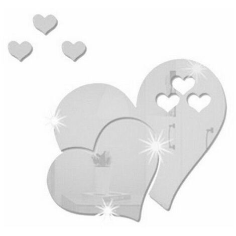 Miroir Stickers Muraux, Cristal 3D Double Amour Coeur Acrylique DIY Art Stickers Muraux Maison Salon Salle De Bain TV Fond Décor LO-Ron