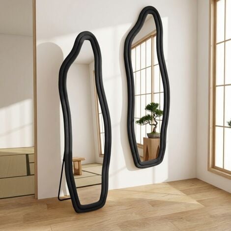FORTUNA LAI Miroir sur pied 140x45 cm, grand miroir, miroir mural, verre HD incassable, cadre velours, convient chambres, salons, dressings - Noir