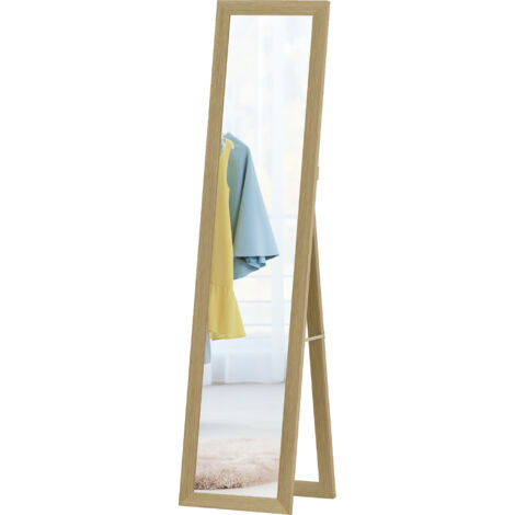 Miroir sur pied 157 x 37 cm avec cadre en MDF, miroir incliné ou mural en chêne
