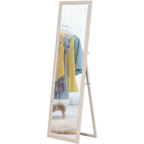 Miroir sur pied 160 x 50 cm, usage polyvalent, forme rectangulaire avec cadre, blanc