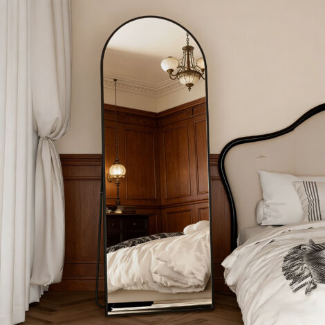 Miroir sur Pied  162 x 53cm - Miroir pleine longueu - Grand miroir au sol - Cadre en Métal  - Miroir Autoportant avec support pour chambre à coucher, miroir suspendu pour salon,vestiaire - Noir