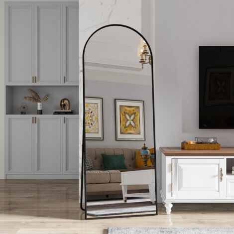 Miroir sur pied 162x53cm ,miroir arqué sur toute la longueur, cadre en alliage d'aluminium avec support,verre incassable,convient aux salons, chambres, couloirs,noir