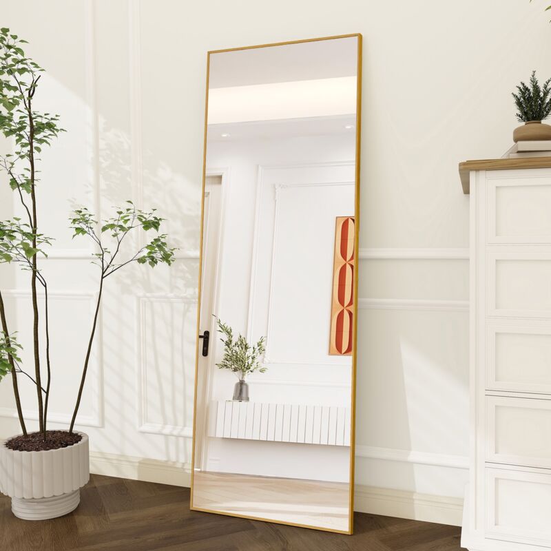 Miroir sur pied 173x63 cm - Miroir sur pied pleine longueur rectangle, cadre robuste avec aluminium - idéal pour le salon ou la chambre - fixation