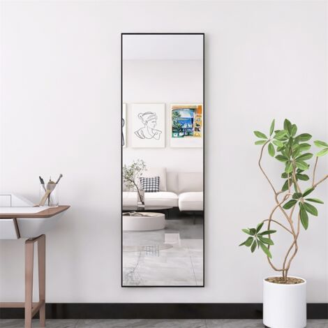 Miroir sur pied 165x60 cm, miroir de sol suspendu ou mural sur toute la longueur, avec cadre en métal pour salon, chambre ou salle de bain,Noir