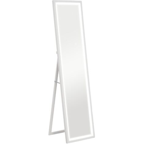 Miroir sur pied 40x160 cm, miroir pleine longueur, avec éclairage LED réglable, tactile, miroir mural, miroir de sol, adapté à la chambre, au salon - Blanc
