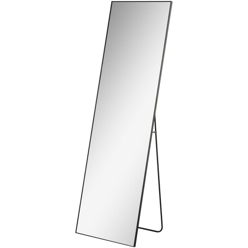Eifson - Miroir sur pied 40x35x147 cm, miroir pleine longueur sur pied avec support, cadre en aluminium, miroir mural, pour chambre et couloir - Noir