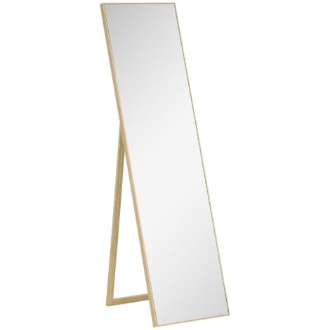 Miroir sur pied 40x35x147 cm, miroir pleine longueur sur pied, cadre en bois, miroir mural, adapté à la chambre et au couloir - Naturel