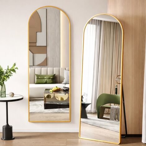 Miroir sur pied arqué 162 x 53 cm, cadre métal doré, verre trempé HD, miroir mural, pour chambre salon dressing