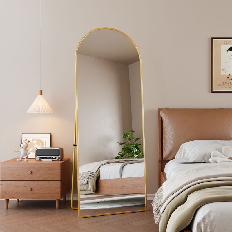 Miroir sur Pied arqué, 165 x 60 cm, Miroir sur Toute la Longueur, Miroir de Sol avec cadre en métal, miroir mural pour Chambre à Coucher, salon ou