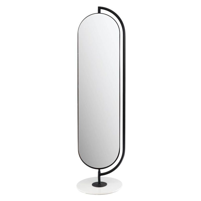 Vente-unique - Miroir sur pied avec rangements et patères en métal - l. 44 x h. 169 cm - Noir - tomono