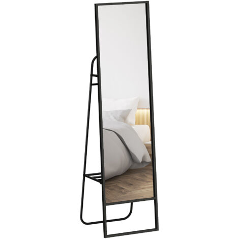 Miroir sur pied avec rangements grande taille dim. 148,5 x 40 cm métal noir
