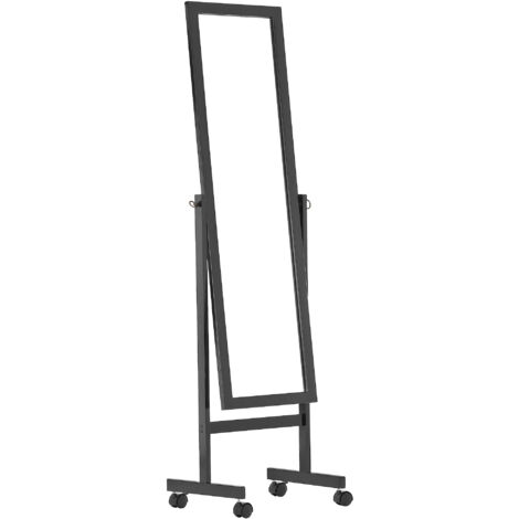 Miroir sur pied avec roulettes cadre en bois noir miroir est inclinable 100003728
