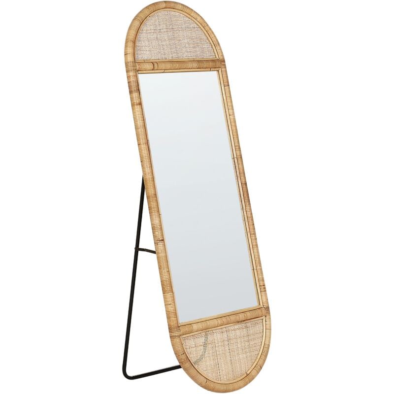 Beliani - Miroir sur Pied Boho en Rotin Ovale 150 x 50 cm Salon Chambre Accessoires Naturel Barges